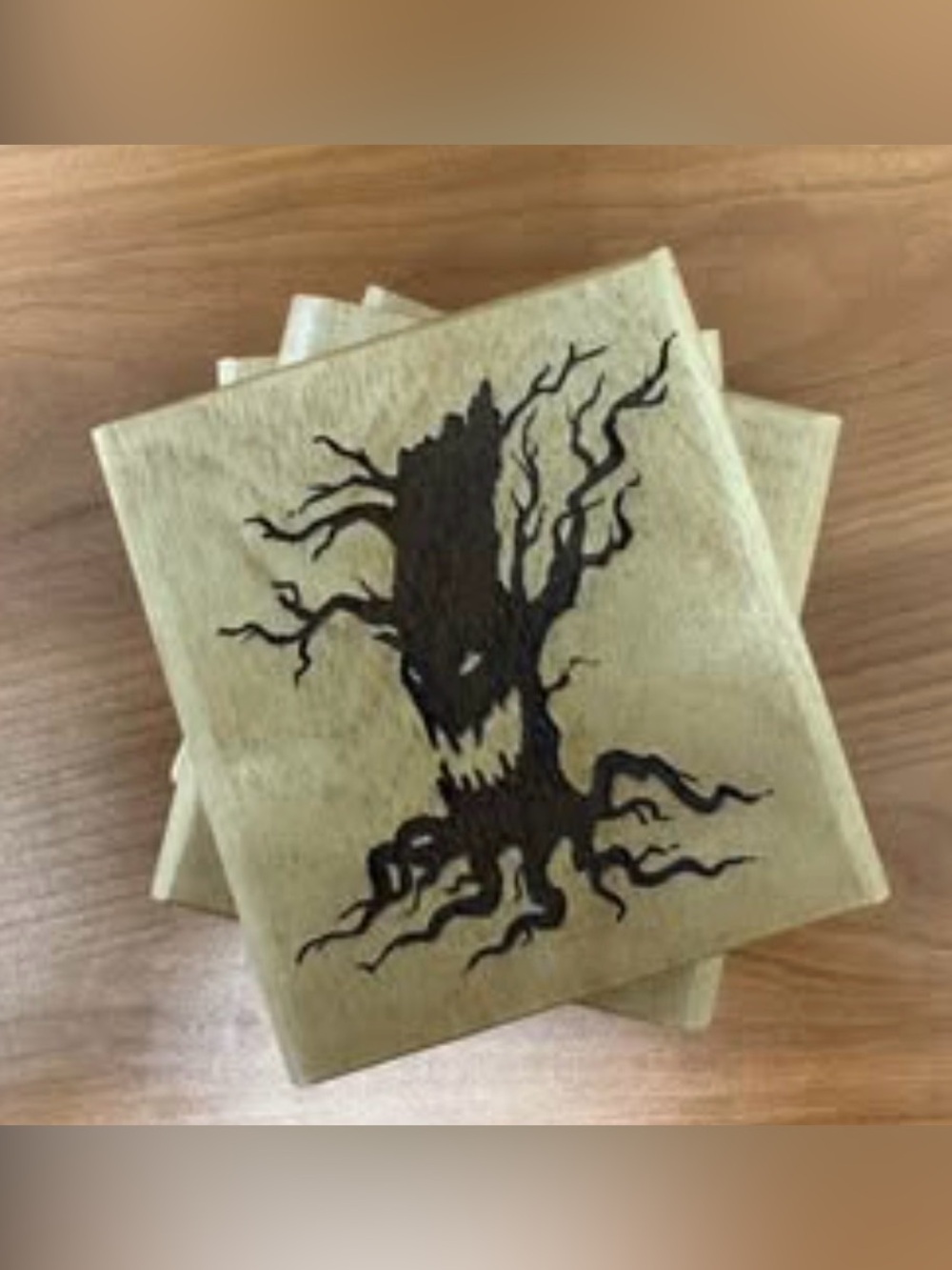 Handcrafted Spooky Halloween Wooden Coaster Set (Set of 4)